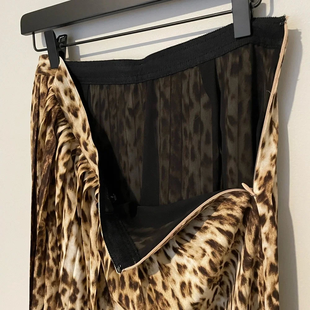 J. Crew Beige and Brown Leopard Print Pleated A-Line Skirt - Picture 9 of 11